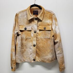 Black Label by C'est Toi Tie Dye Trucker Jacket Size Large Tan Beige Button Up